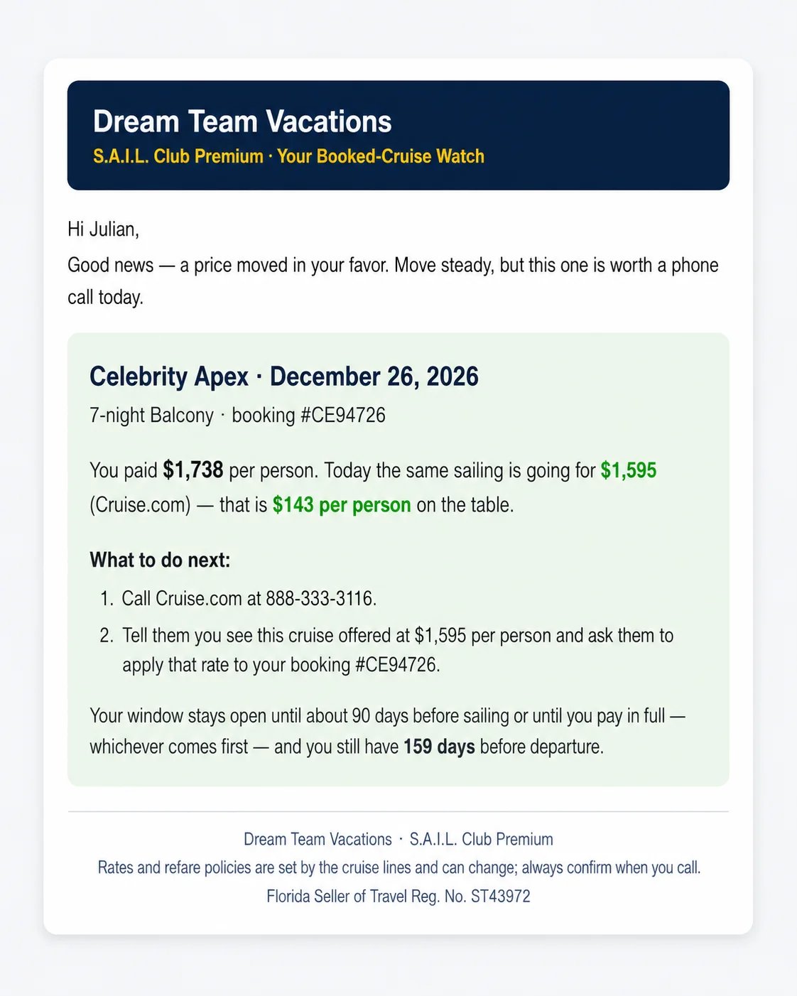 Cruise price-drop alert email